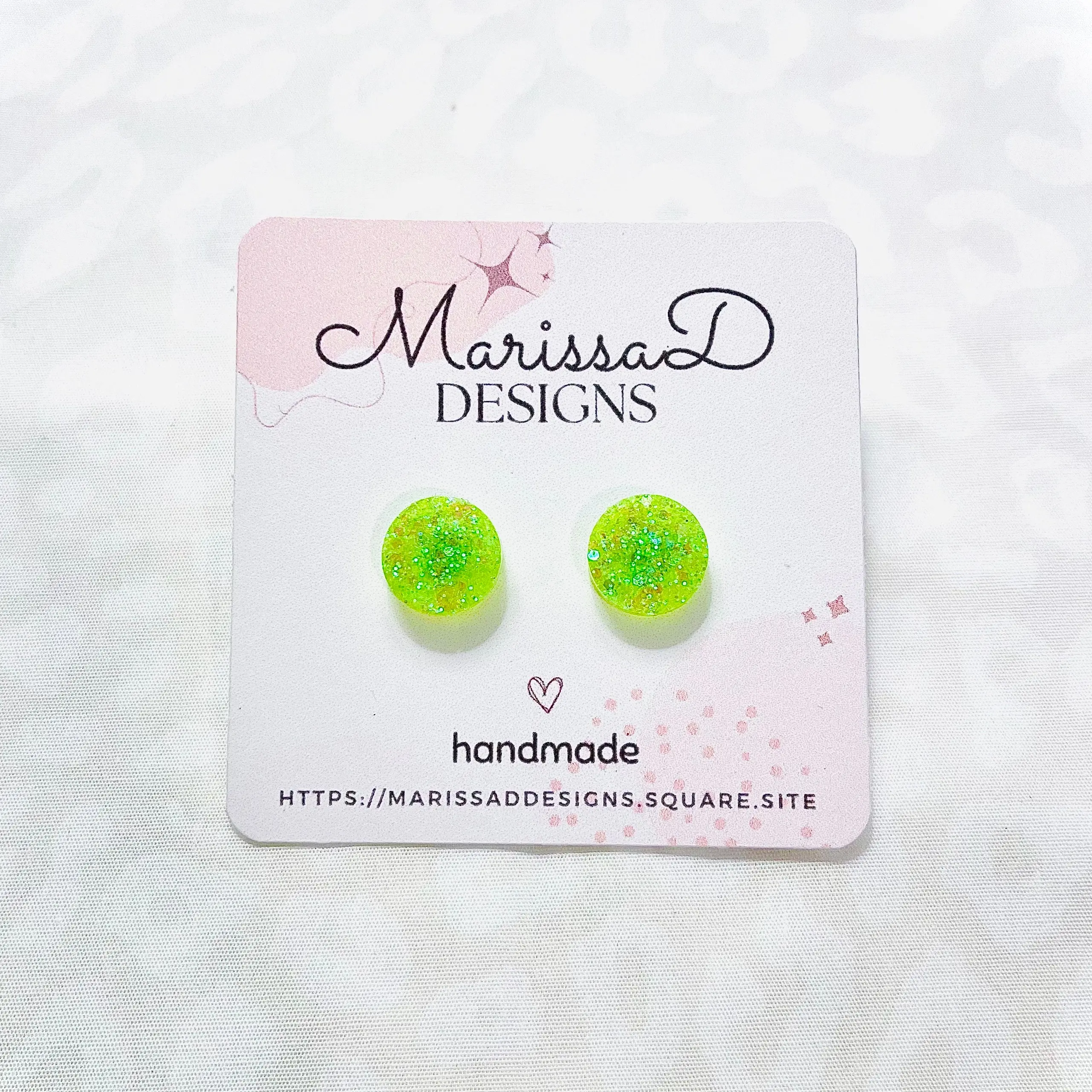 Lime Green Glitter Stud Earrings - Resin Circle Design, Lightweight and Durable for Daily Wear, Female Fashion Accessories bestie gift