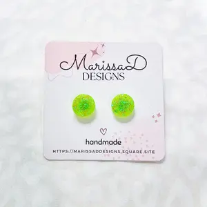 Lime Green Glitter Stud Earrings - Resin Circle Design, Lightweight and Durable for Daily Wear, Female Fashion Accessories bestie gift