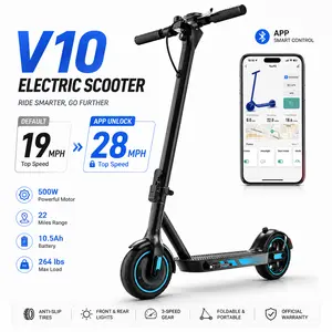 28MPH Max Speed V10 Electric Scooter escooter escooters Anti-slip Tires 500W Motor Long Range 22 Miles 3 Speed Modes Foldable Portable Front Rear Lights App Smart Control