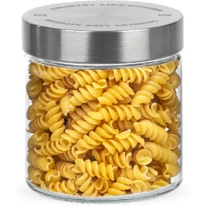 Kitchen Glass Food Storage Jar w/Screw-On Stainless Steel Airtight Lid - Empty Storage Container for Kitchen Pantry - Ideal for Pasta, Coffee Beans, Spices, Nuts, Flour - 27 oz, 1 Pack