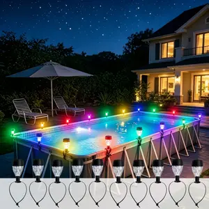 10pcs Solar Lights for Framed Above Ground Pools Outdoor Pool Fence Decorative Lights for Patio Backyard Party Wedding Camping Travel Swimming Pool Accessories Night Lights Summer Holiday Yard Decor Poolside Solar Light