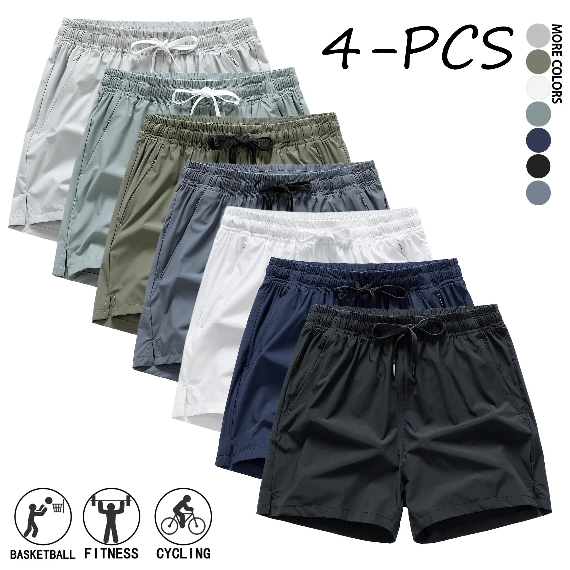 Pack of 4   Men's summer lightweight, breathable, fast drying casual sports  with adjustable zipper pockets and men's bottom drawstring. Suitable for daily   wear, running, and exercise. comfortable beach short men