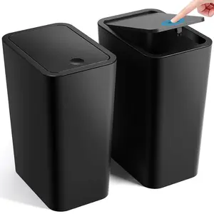 Trash Can with Lid 2 Pack 4 Gallons 15 Liters Garbage Can with Pop Up Lid Small Plastic Trash Bin Waste Basket for Bathroom Bedroom Office Living Room Black