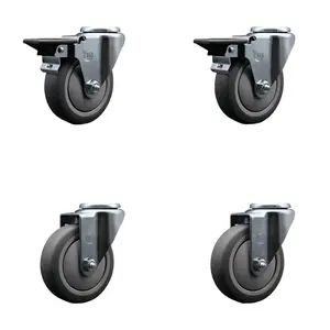 212 MAIN Service Caster SCC-BH20S414-TPRB-PLB-2-S-2 Thermoplastic Rubber Swivel Bolt Hole Caster - Set of 4, 4x1.25 in. Gray Wheels, Posi Brake