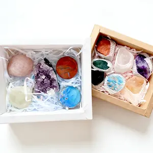 Natural Rose Quartz Amethyst Black Obsidian  Seven Color Crystal Ore Home Decor Ornament Set