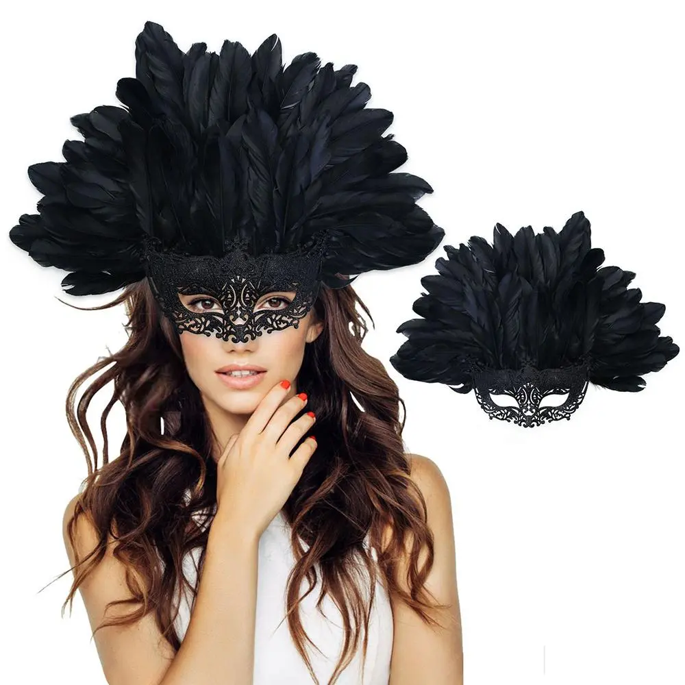 1pc Women's Artificial Feather Headband with Lace Mask - Caribbean Style Masquerade Headdress, Fantasy Costume, Feather Headband, Novelty Mask Accessories for Stage Performances, Carnival Costumes, Fantasy Costume Accessories