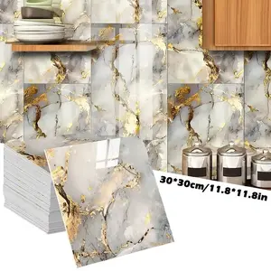 50pcs Marble Effect Self-adhesive Wall Stickers, Waterproof and Stain-resistant, Suitable for Bathroom, Kitchen, Living Room Backsplash/Trim, Marble  Decals, PVC Kitchen Stickers