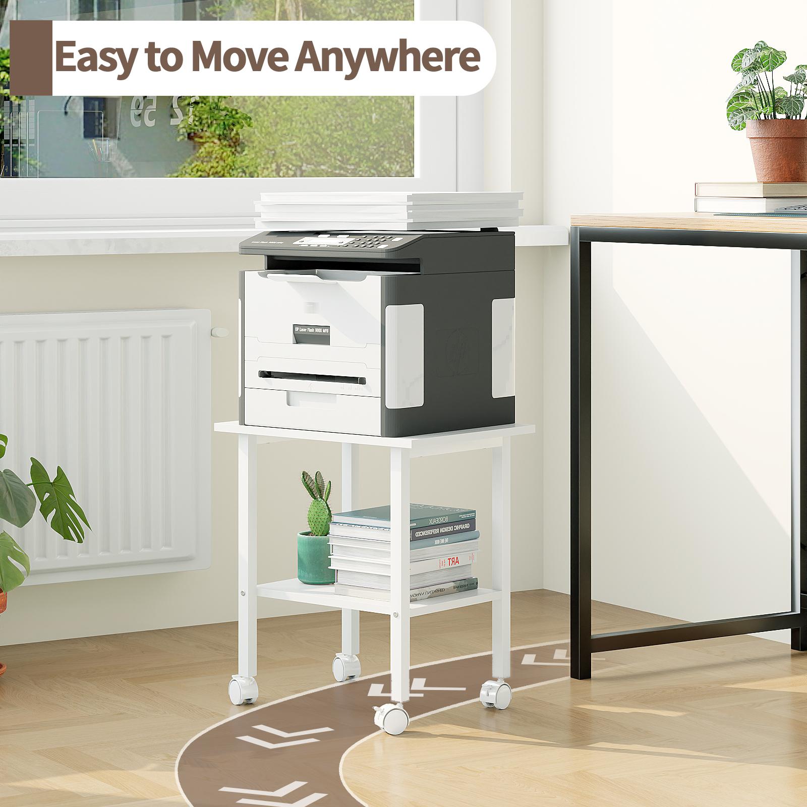 Under Desk Printer Stand, 2-Tier Industrial Mobile Printer Table with Storage Shelf and Steel Frame, Rolling Printer Cart Holder with Lockable Wheels for Home, Office