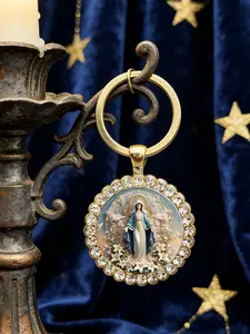 Floral Design Round Alloy Keychain, Rhinestone Luxury Metal Key Ring, Circular Pendant Charm, Bag & Car Accessory, Couple Gift, Durable Design, Bling Bling Keychains