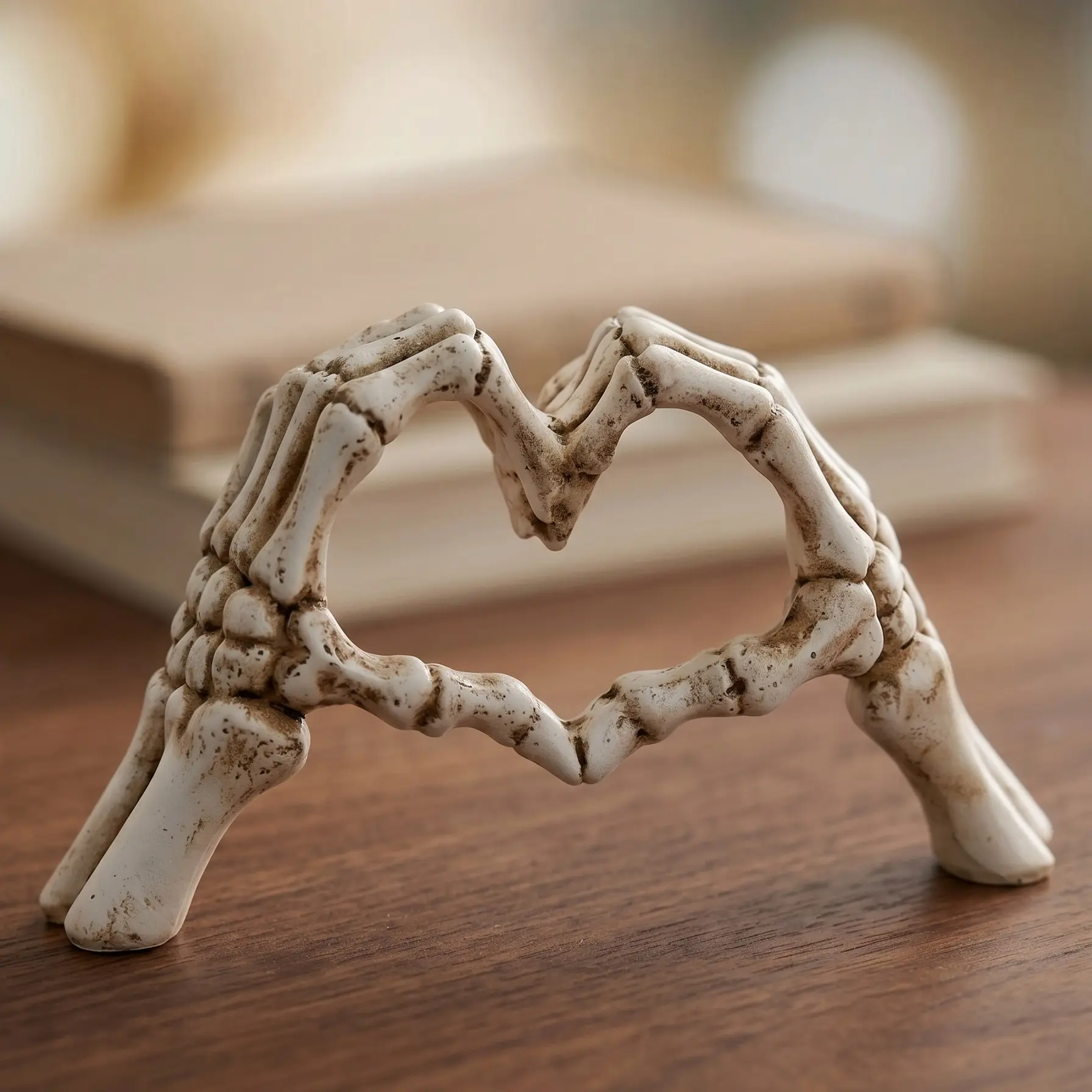 White Heart Hands Skeleton Statue 6.3 inches – Unique Until Death Bone Heart Love Sign, Resin Halloween Decor Figurine for Home, Desk, Office, Shelf,