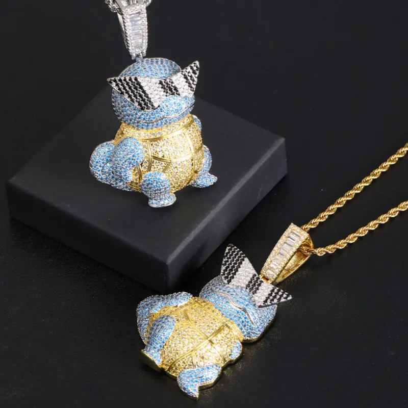 Men's Hip Hop Animal Pendant Necklace, Copper-Inlaid Synthetic Coloured Gemstone Bling Stylish Accessory, Cool Personalized Bouncing Jewelry, Cool Personalized Bouncing Necklace, Synthetic/Simulated Coloured Gemstone, Party Wear, Gemstone Inlay