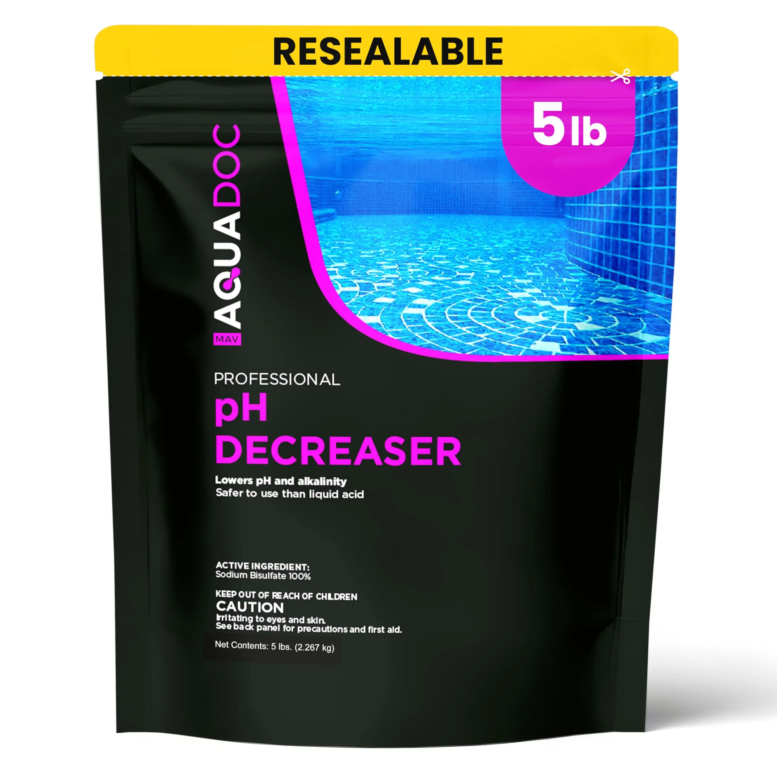 MAV AquaDoc 5 lbs pH Decreaser - Sodium Bisulfate Dry Acid, Pool & Hot Tub Alkalinity Reducer, Made in USA Pool Cleaning Supplies