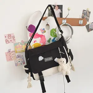 Korean-style Instagram-style large-capacity crossbody bag for women, with a Japanese Harajuku style, featuring a fresh and light girlish look, suitable for school use and versatile for casual wear. Handbag Shoulder Bag Leather Shoulder Bags