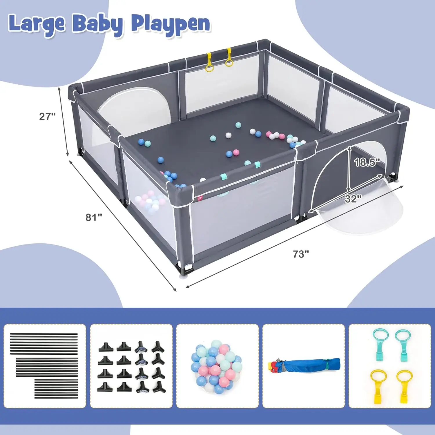 Black - 81” x 73” x 27” (L x W x H)