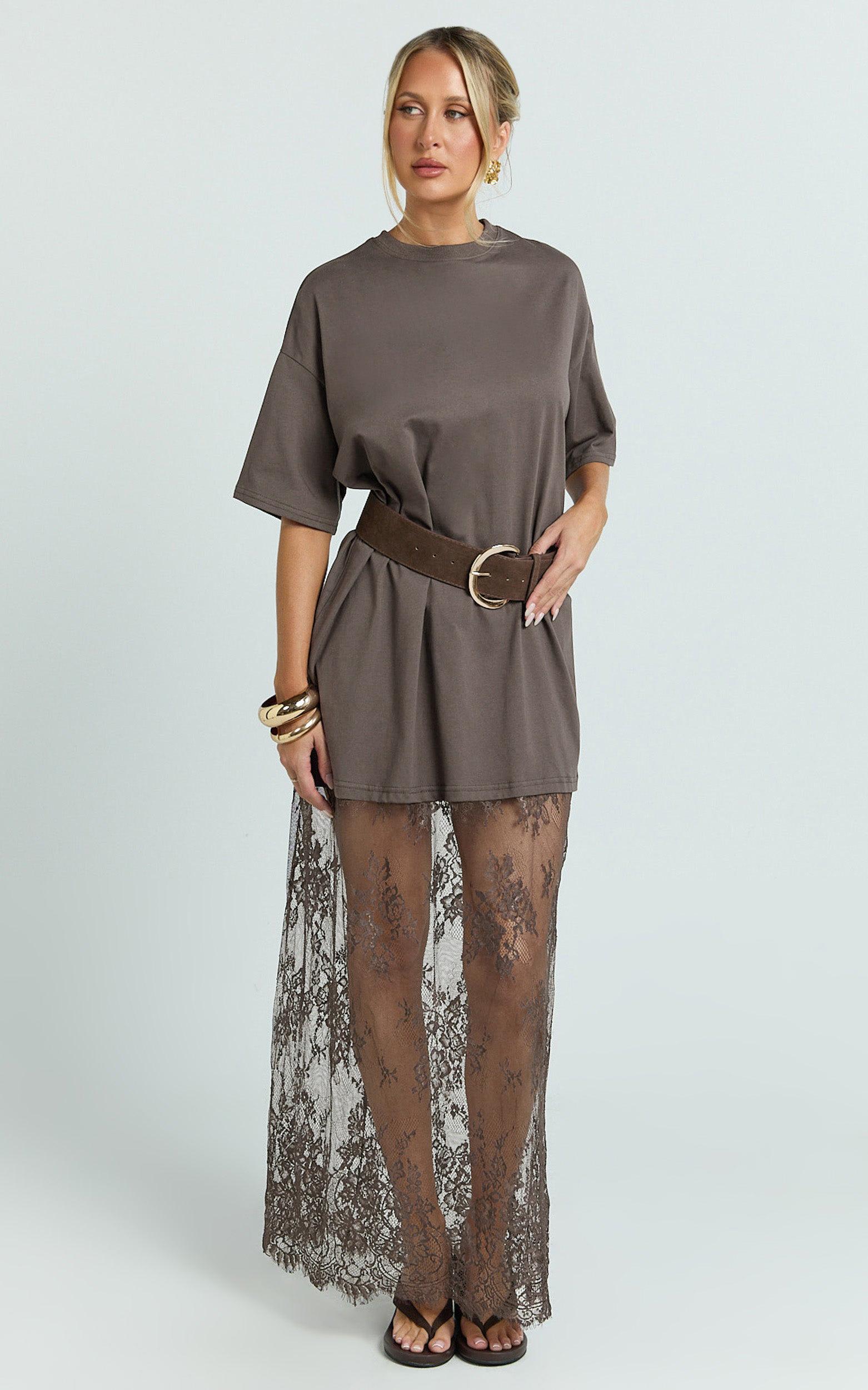 Mntaor Women's Oversized T-Shirt Maxi Dress with Sheer Lace Hem Drop Shoulder Short Sleeve Perfect for Street Style Mntaor Women's Oversized T-Shirt Maxi Dress with Sheer Lace Hem Drop Shoulder Short Sleeve Perfect for Street Style
