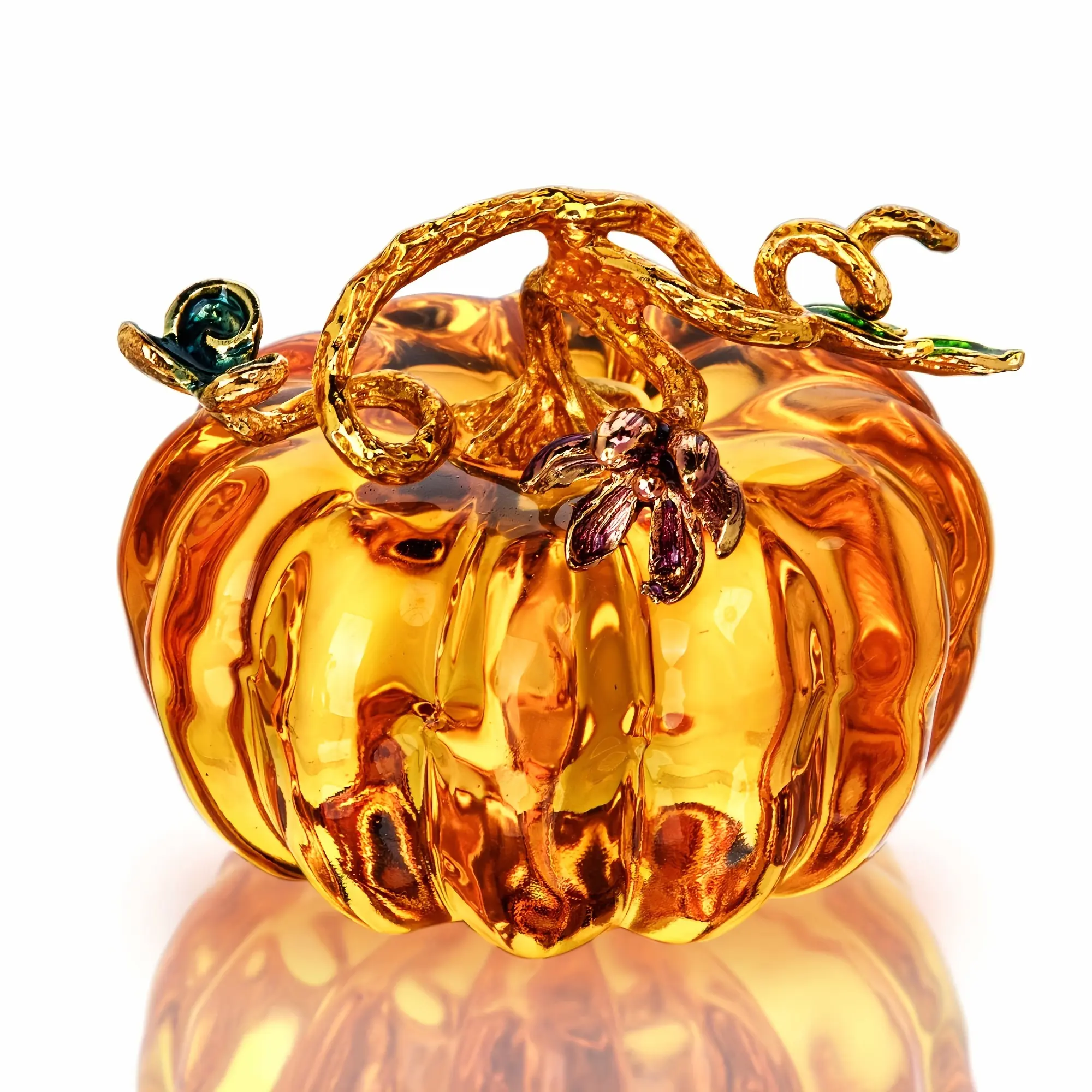 Hand Blown Glass Pumpkin Figurine, Decorative Glass Pumpkin Ornament, Fall Home Decor Collectible Gift For Halloween Thanksgiving