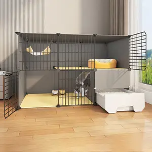 Cat Cage Cat Litter Box Combo, Small Space Saving Home Pet House, Large Free Space Cat Villa with Toilet Cabinet, Litter Box Enclosure