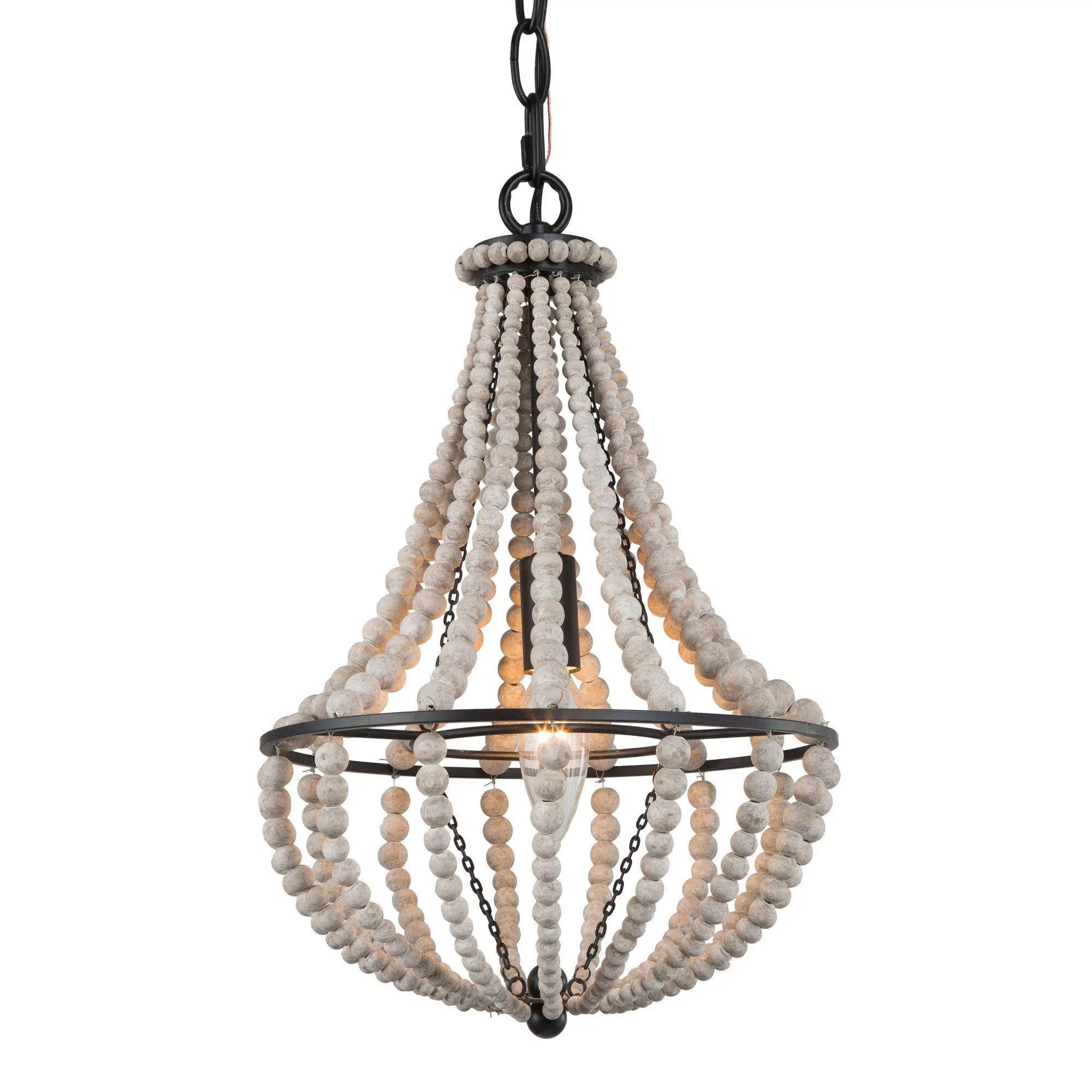 Ksana 1-Light Bohemian Wood Beaded Pendant Lights, Farmhouse Pendant Lighting for Kitchen Island, Bedroom, Entryway