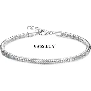 CASSIECA Silver DIY Bracelet for Women Men DIY Bracelets with Charms Adjustable Charm Bracelets Snake Chain Bracelets for Women Girls Silver Bracelets Jewellery Gifts with Box, Daily Wear SummerVibes