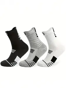 Men's Professional Basketball Sports Socks, Thick Cushioned Anti-Slip Compression Socks, Breathable Sweat Absorbent, All-Season High Top
