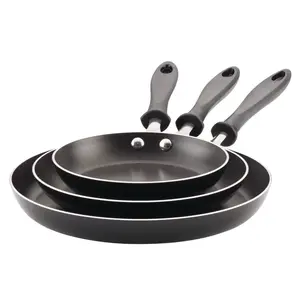 Farberware Reliance 3pc Aluminum Nonstick Frying Pan Set Black: Kitchen Skillet Set with Stay-Cool Handles Dishwasher-Safe