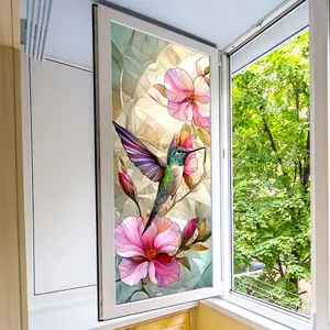 Hummingbird & Flower Pattern Static Cling Window Sticker, Colorful Window Decal, Decorative Sticker for Home Living Room Bedroom, Ornaments