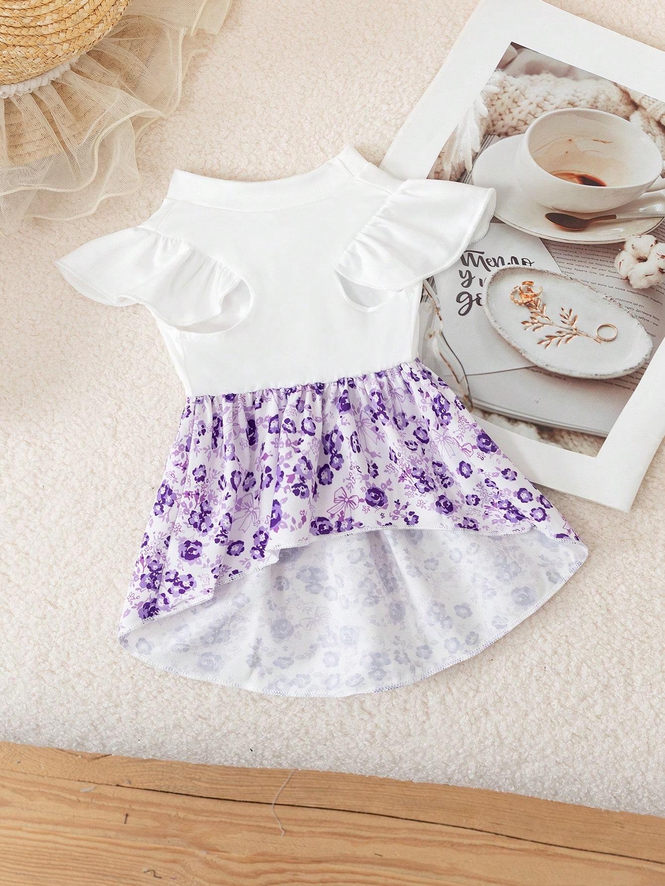 Pet Clothes Dog Cat Dress Bow Purple Flying Sleeve Yorkshire Terrier Maltese Teddy Bichon Bear Pomeranian Bulldog For Daily Use A169