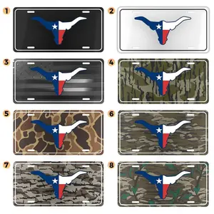 Texas Longhorn Camo License Plate, 12 x 6 Aluminum Vanity Tag, Texas Flag Bull Skull, Duck Camo, Woodland Camo, best gift