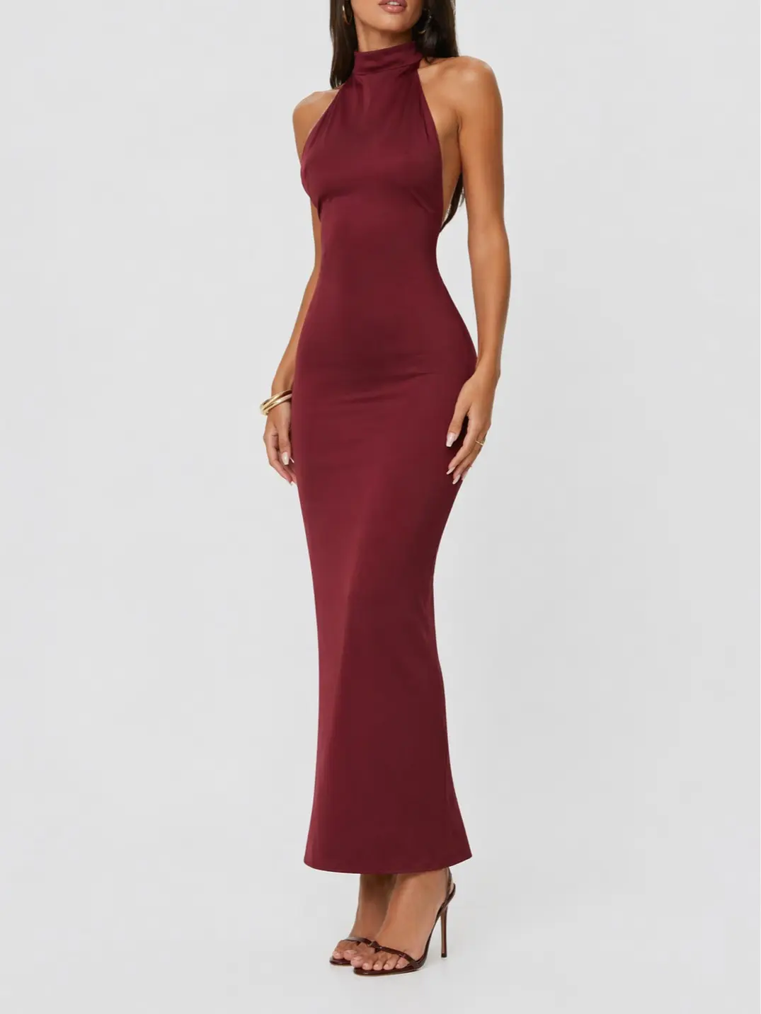 Rosegalette Women's Smooth Slim women dresses for summer, Satin Halter Backless Split Maxi Evening Gown, Elegant Formal Party Dress, Earrings, Garment, Fit, Sexy, Sleeveless, Polyester, Fabric backtoschoolshopping, Floor Sweep, Party Fit, Night Out, Outfi