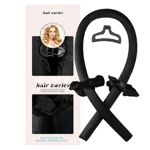 Satin Heatless Hair Curler Set Hair Rollers No Heat Curlers Curling Rod Headband with Hair Ties Clip, Black