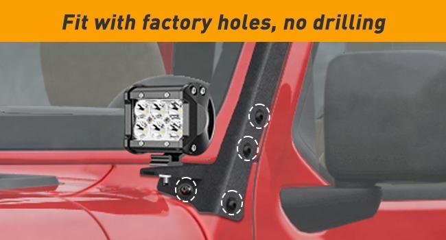 Nilight Upper Windshield Frame Mounting Bracket A-pillar Mounts for 52 Inch Light Bar and LED Pod Lamp on Wrangler JK 2007 2008 2009 2010 2011 2012 2013 2014 2015 2016 2017 2018