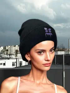 Butterfly & Letter Embroidery Beanie Hat, Street Style High Elasticity Knit Hat for Fall & Winter, Fashion Accessories for Both Men & Women