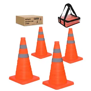 Nilight 18 in Collapsible Traffic Safety Cones (4 Pack) - Bright Orange Parking Cones with Reflective Collars, Oxford Fabric for Roadside Emergency, Parking Steel Toe Boots Work Gloves