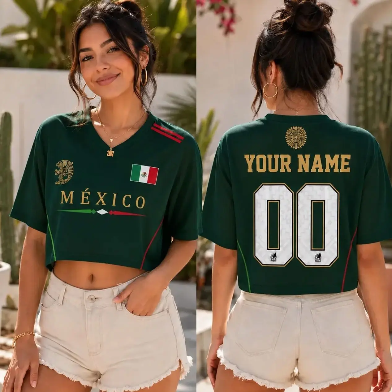 Custom Mexico Soccer Crop Top Jersey, Personalized Soccer Jersey Crop Tee, Mexico Jersey, Bachelorette Outfit, Festival Shirt, Football Fan