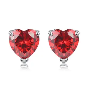 Women's Elegant Red Garnet Heart Shaped  Earrings