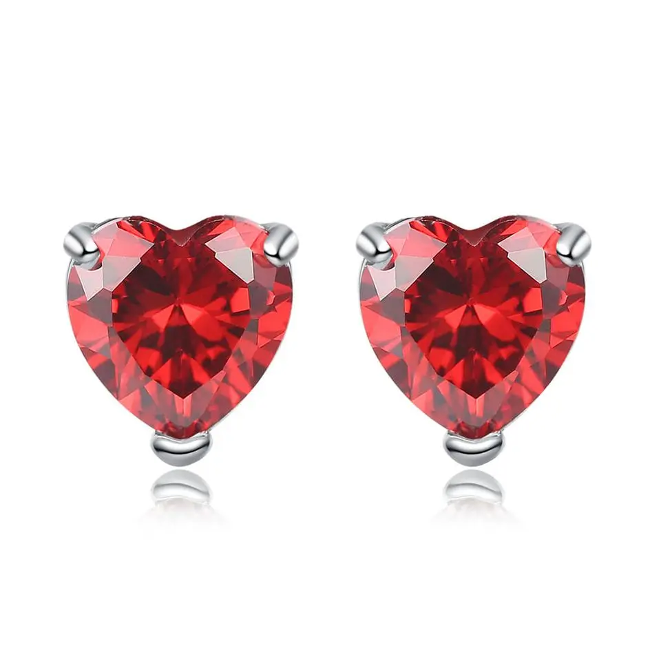 Women's Elegant Red Garnet Heart Shaped  Earrings