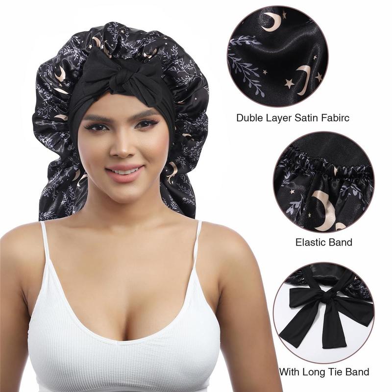 Double Layer Satin Bonnet for Sleeping - Silk Like Texture, Elastic Tie Band, Curly Hair Nightcap, Smooth Haircare, Reusable, 100% Polyester, 55cm Cap Circumference, 94cm Length, 35cm Width, 61cm Rope Length, 6.5cm Rope Width Double Layer Satin Bonnet for Sleeping - Silk Like Texture, Elastic Tie Band, Curly Hair Nightcap, Smooth Haircare, Reusable, 100% Polyester, 55cm Cap Circumference, 94cm Length, 35cm Width, 61cm Rope Length, 6.5cm Rope Width