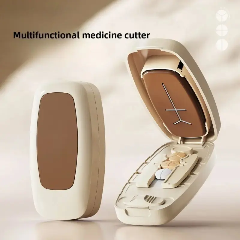 Multifunctional Pill Splitter & Vitamin Organizer - Accurate 1/2, 1/3, 1/4 Capsule Splitting, Multi-Compartment Pocket-Sized On-the-Go Pill Dispenser Medical Supply, Pill Organizer