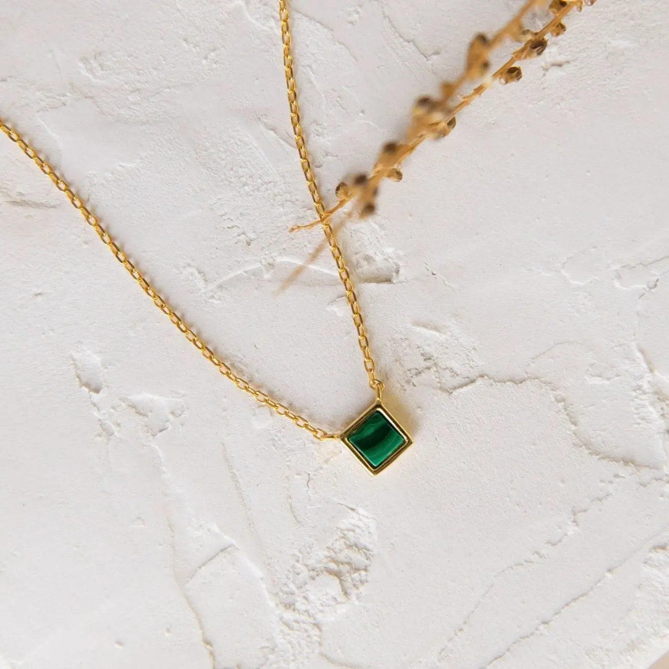 Malachite Necklace by Caitlyn Minimalist - Dainty Green Gemstone Charm Necklace - Boho Jewelry - Gift for Mom
