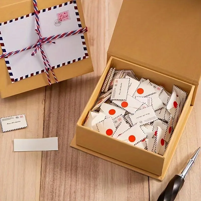 Mini Paper Envelope Gift Box Set, Including 101 Mini Envelopes, 101 Blank Slips, 120 Stickers, 1 Gift Box, 1 Colored String, 1 Pen, Birthday Gift Ideas, Stationery Office Supplies