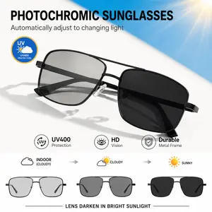 HD Polarized Photochromic Sunglasses UV400 Protection, Unisex 2026 Summer Retro Oversized Square Aviator Frame, Lightweight Metal with Nose Pads, Men Women Fashion - Driving Fishing Golf Beach Running Climbing Day Night Glasses