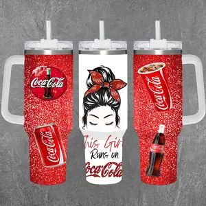 [Otaku Sip] This Girl Runs On CocaCola Soda 20oz & 40oz Tumbler With Handle – Glitter Red Stainless Steel Travel Mug, Cute Soda Lover Insulated Cup with Straw, Reusable Iced Coffee Drinkware Gift for Women