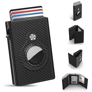 Mens Smart Wallet Card Holder: Leather,  RFID Blocking, Slim, Carbon Fiber, Minimalist - 6-9 Card Capacity | ID Window | Cash Slot, Mens Gifts