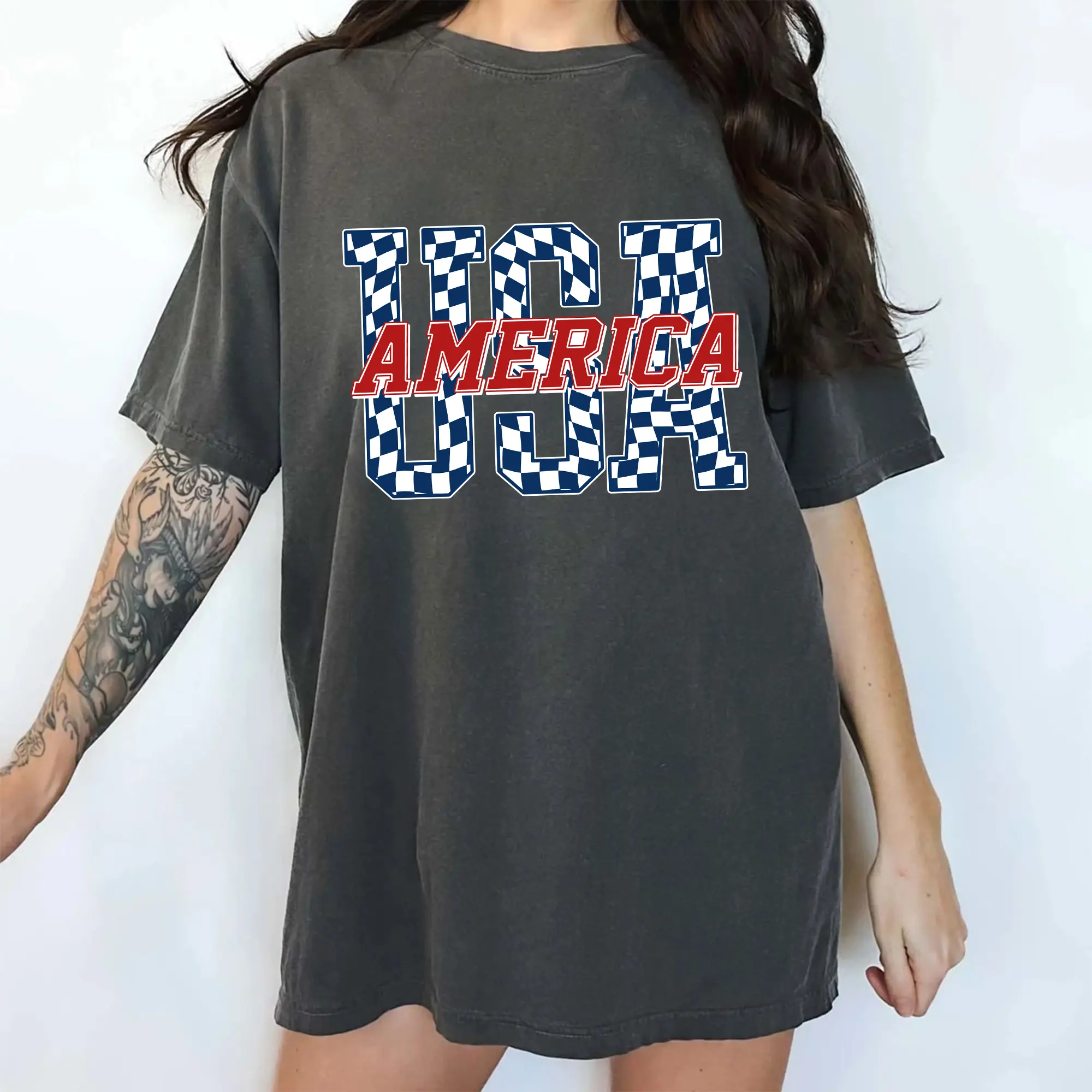 MAPTEES Vintage Checkered USA Comfort Colors Shirt, 4th of July USA T-shirt, Patriotic USA Graphic Tee, Independence Day USA Shirt, American Outfits