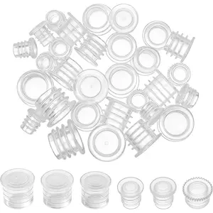 30Pcs Clear Plastic Bottle Stoppers 6 Sizes 6/7/9/10/11/12 MM Reusable Round End Caps for Salt and Pepper Shakers