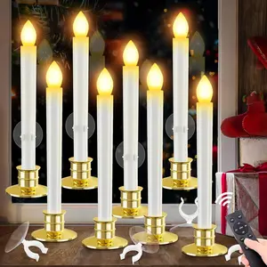 8 count Christmas Window Candles with Timer Remote  Operated Candles with Suction Cups LED Lights Christmas Decorations Electric Flickering Window Lights for  Decor