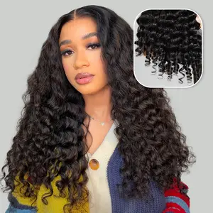 [Deep Wave Curly] Megalook 13x6 Glueless Lace Frontal  Wig Deep Wave Curly Style Natural Black 100% Virgin Human Hair Soft Thick Wig With Drawstring Band