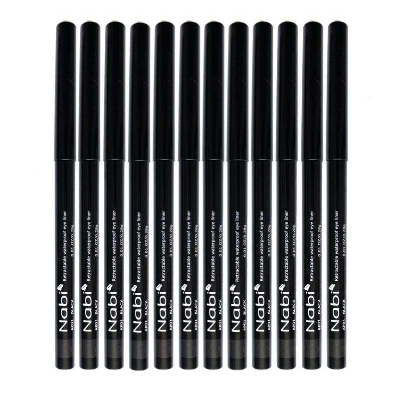 12 PCS Nabi Retractable Waterproof Black Eyeliner Pencils - Pack of 12, Precise Lines, Easy Storage, Versatile Makeup Tool Lipliner Makeup Pack Storage Cosmetic