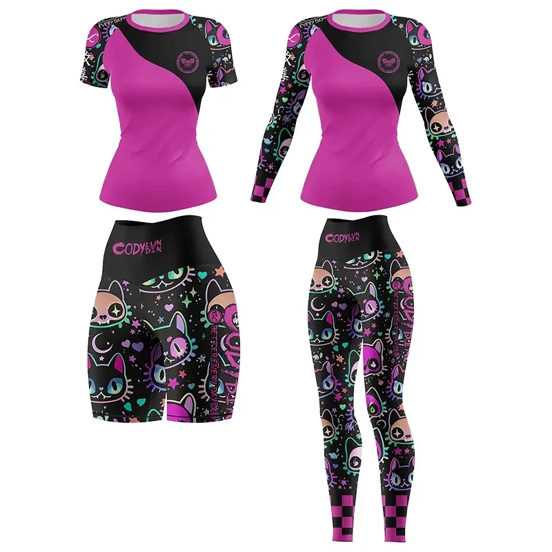 Cody Women Rash Guard Gym Clothing MMA Tight Sportswear Jiu Jitsu Rashguard T-shirts+Pant Boxing Grappling Shorts 4pcs/Set