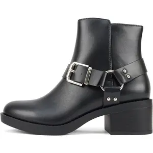 Women Round Toe Western Low Block Heel Ankle Boot